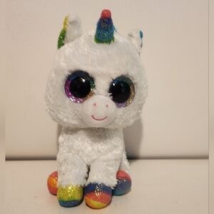 6 1/2” Ty White Unicorn with Rainbow Hair Plush Stuffed Animal
